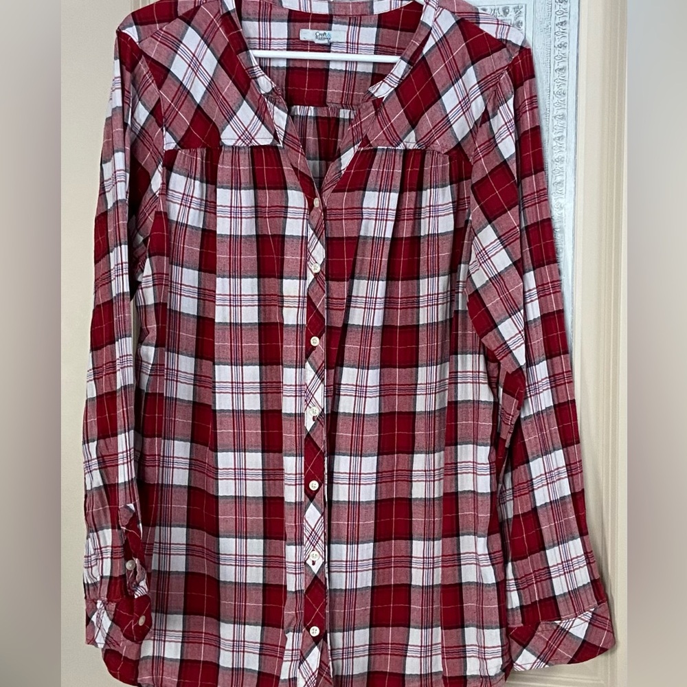 Gently Worn Croft&Barrow Sz-XXL Red Plaid Button-Up Flannel Wintertime Warm Top🎄 - Picture 12 of 16